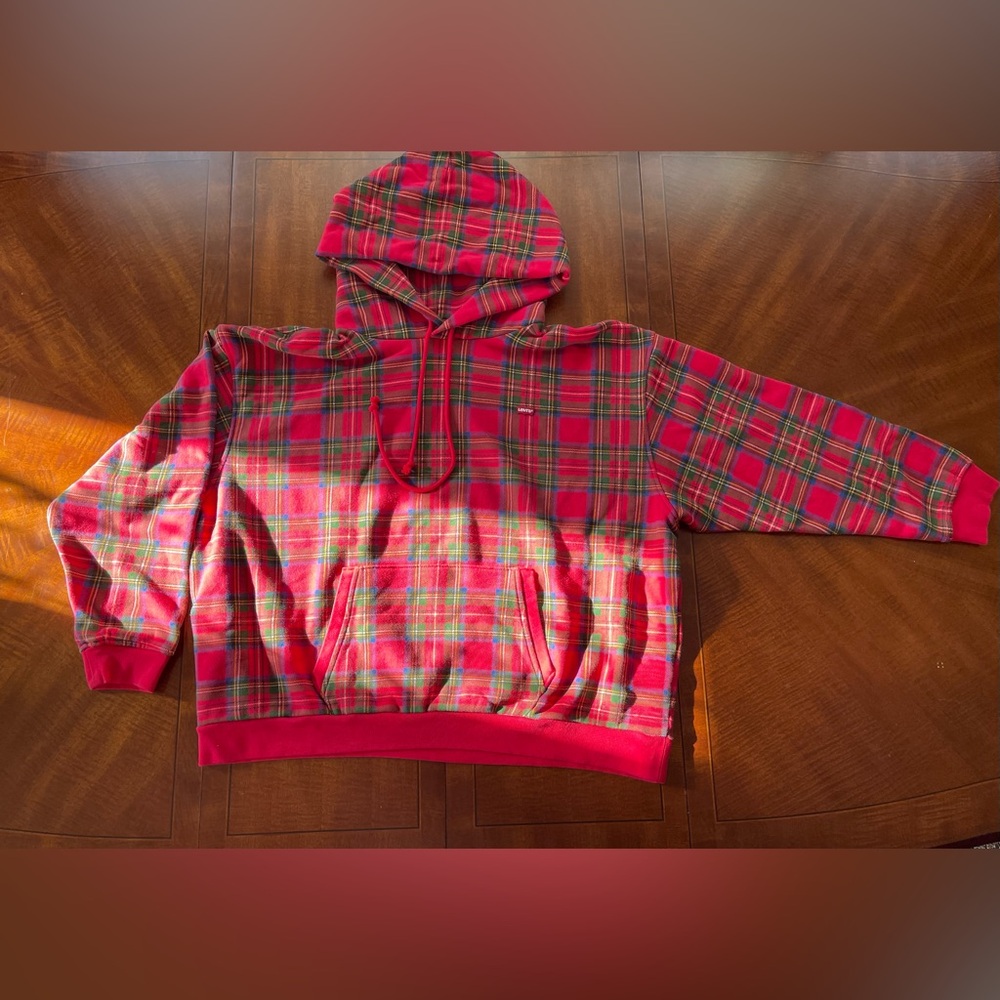 Levi's Women's Drawstring Pouch-Pocket pullover Hoodie -tartan plaid print- XL